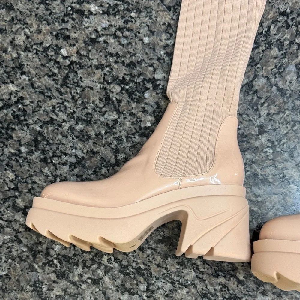 Lemonade platform Over the Knee Cream sock Boots NEW 9